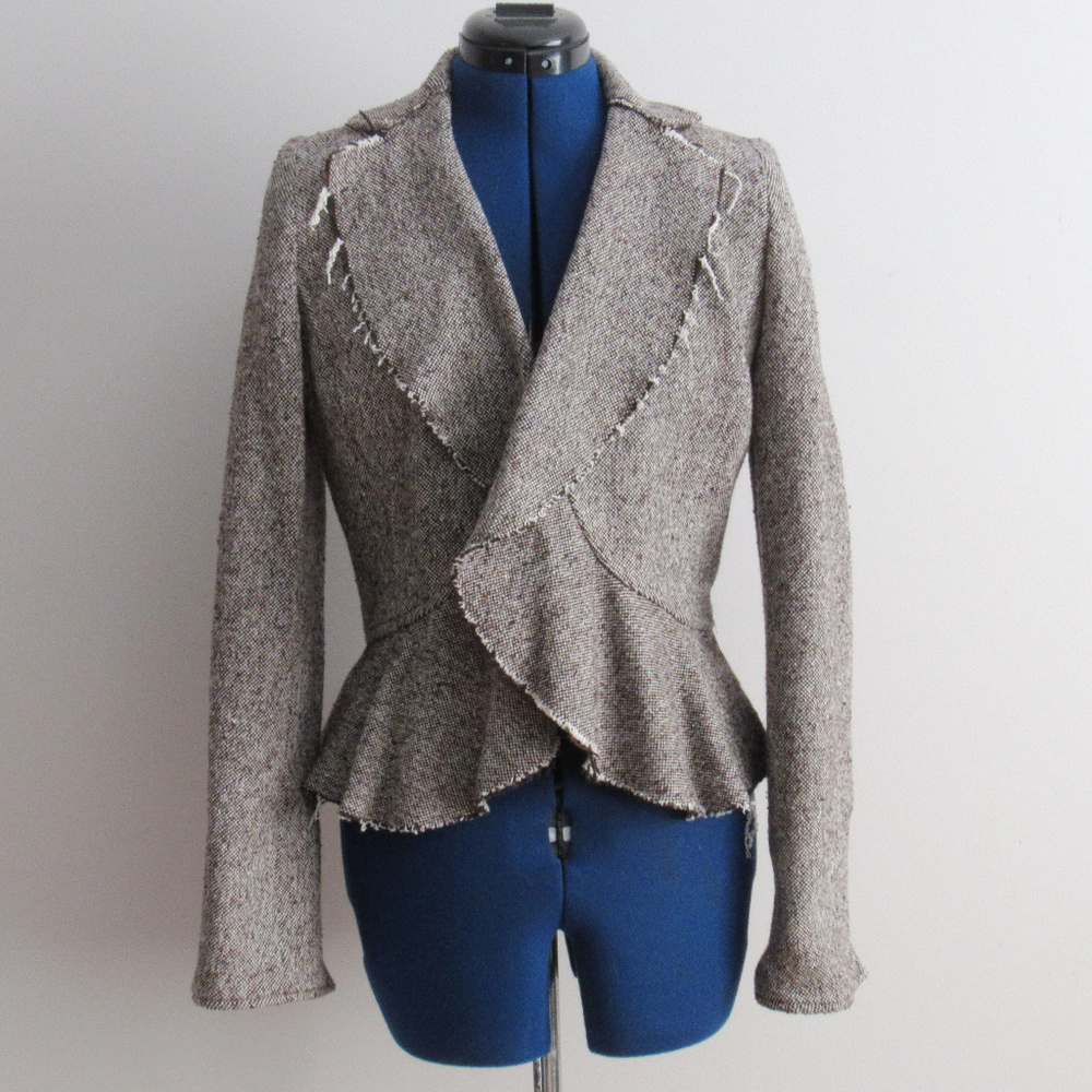 Frayed Hem Tweed Blazer with Peplum Size 4